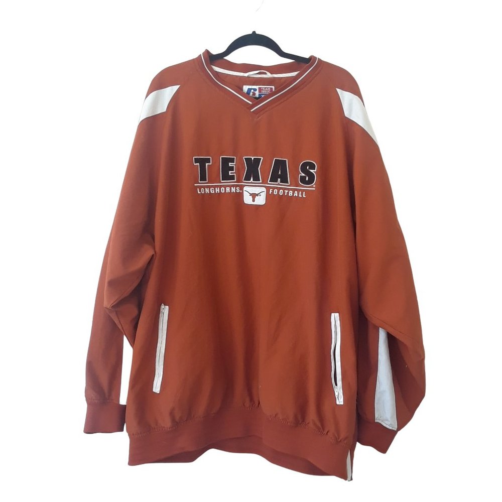 Russell TEXAS LONGHORNS Football Men Team Issue Pullover V Neck Jacket XXL